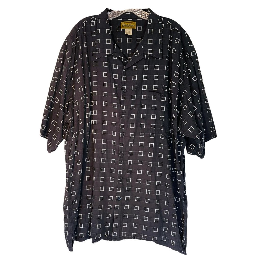 Cote De France Shirt Black White Squares Button Up Cotton SS sz 4XL EUC!